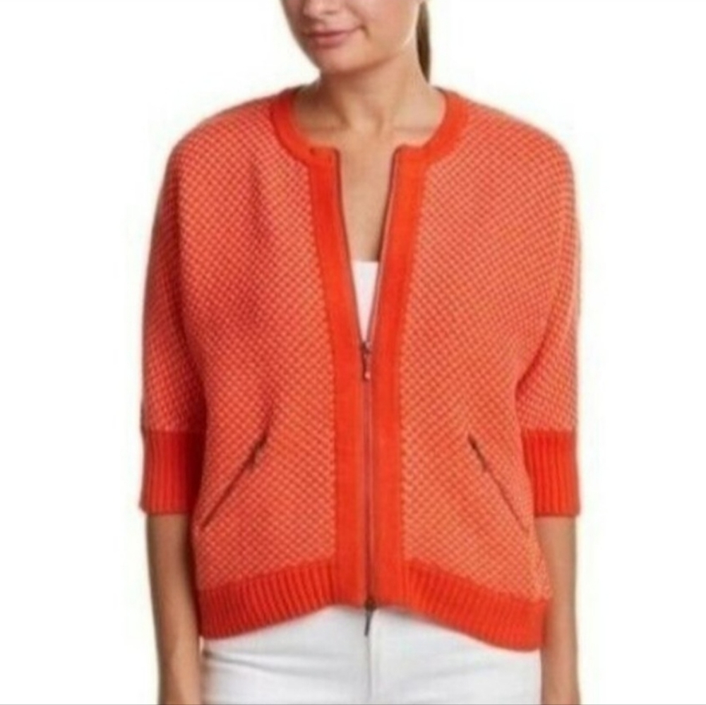 CAbi Full Zip Cocoon Cardigan Sweater Half Sleeve Orange Style 195 Women's Sz M